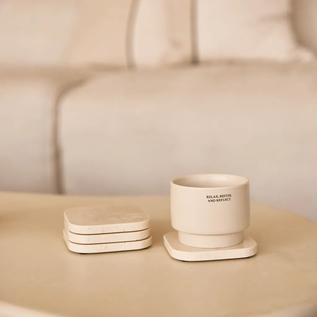 Travertine coaster - organic - set of 4 - 10x10x1cm