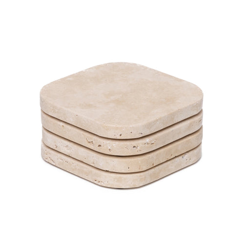 Travertine onderzetter - organisch - set van 4 stuks - 10x10x1cm