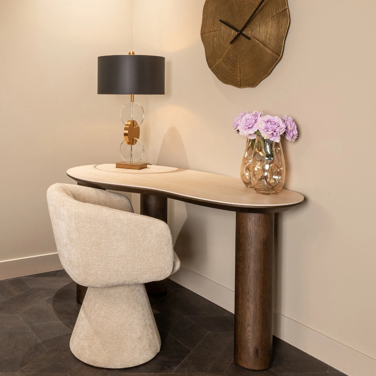Bureau Ritz Travertin en eiken, 150 x 75cm