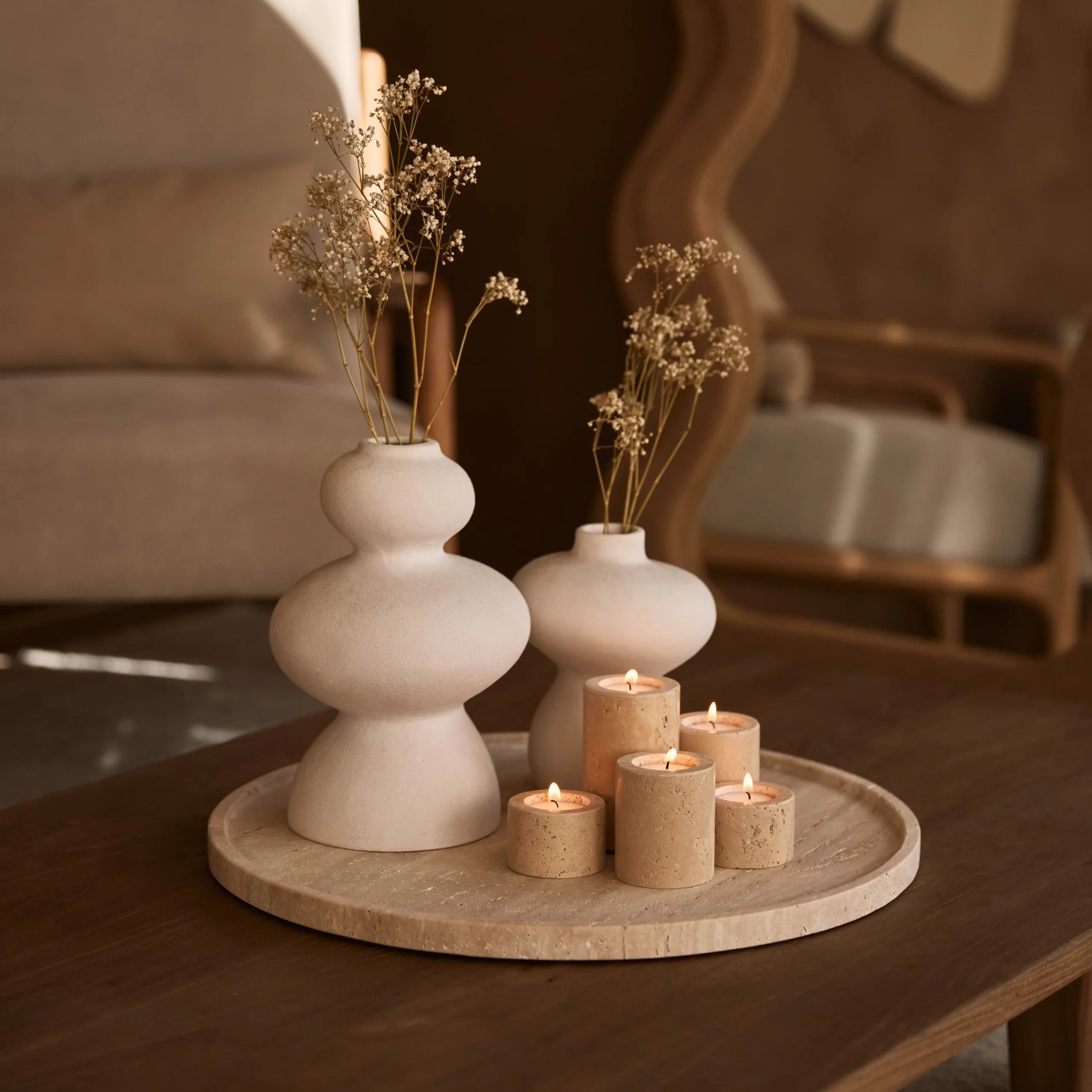 Travertine tray round with edge 45cm