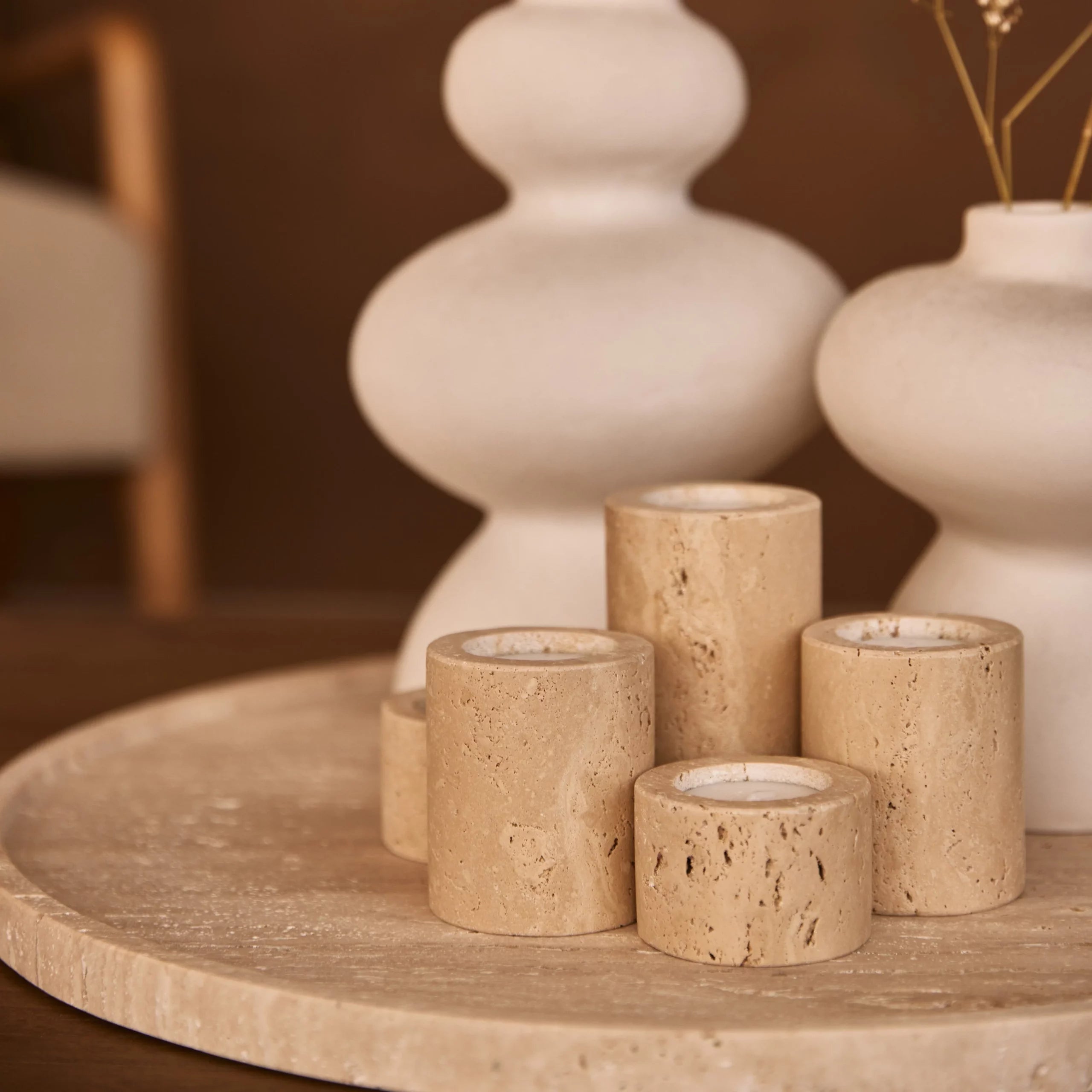 Waxinelichthouder travertine M