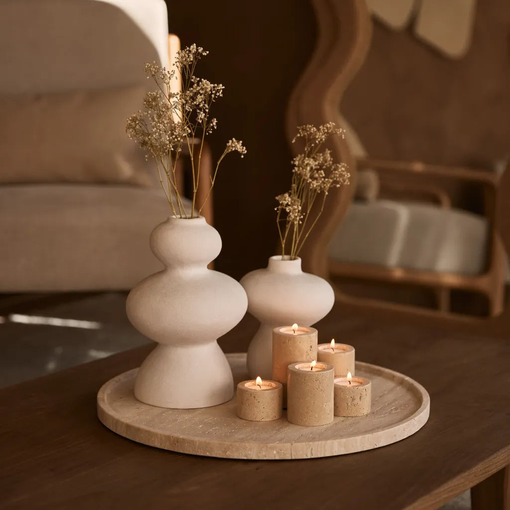 Dienblad Travertine rond met rand Ø45cm