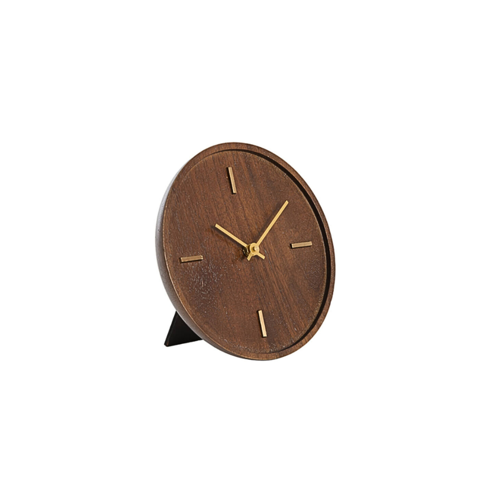 Klok Ø20 cm VETI mango hout bruin+goud