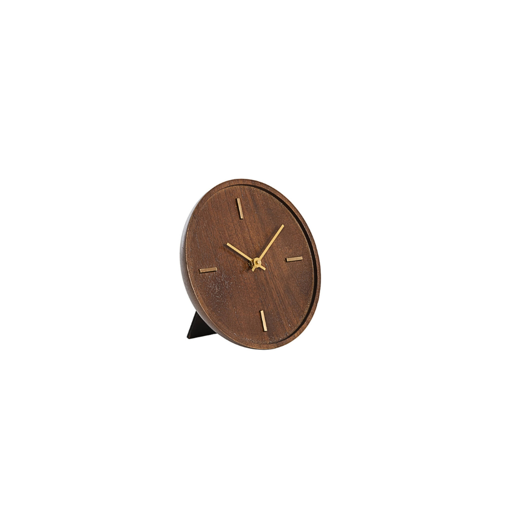 Klok Ø15 cm VETI mango hout bruin+goud