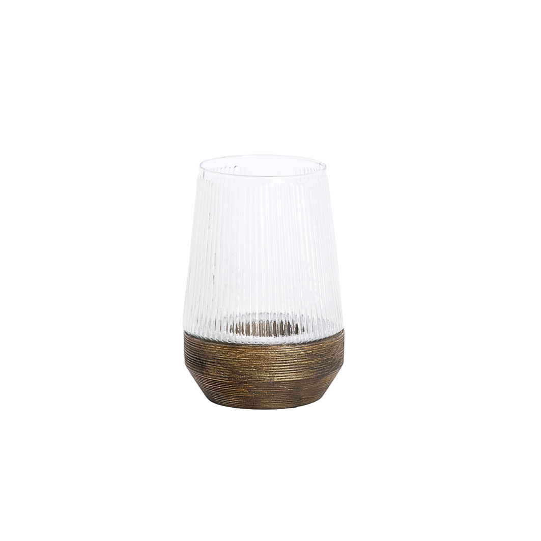 Windlicht Minas Ø18x26 cm glas+hout
