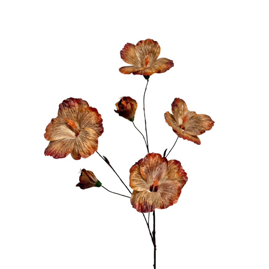 Kunsttak Hibiscus groot 112 cm bruin/grijs