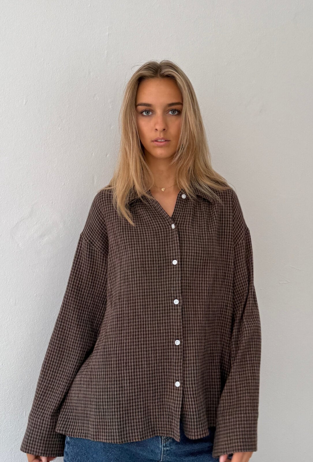 Blouse Tinsi Check Mocca Bruin