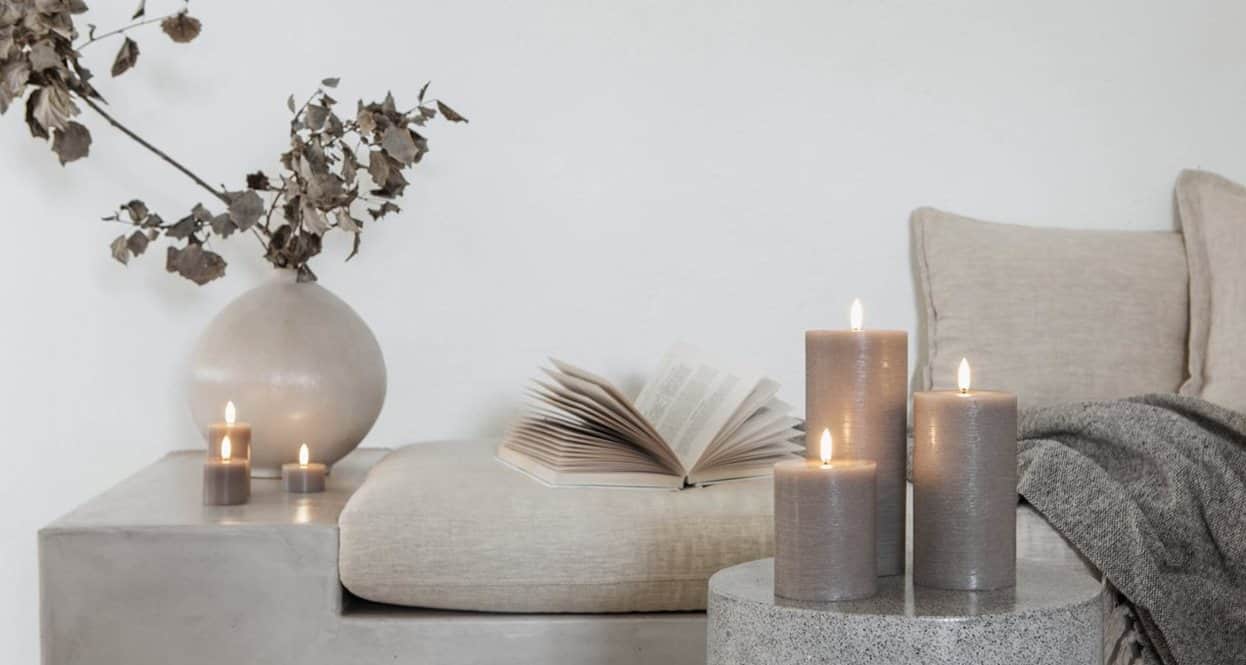 LED kaars Melted Pillar Rustic 7,8 x 10,1cm - sandstone
