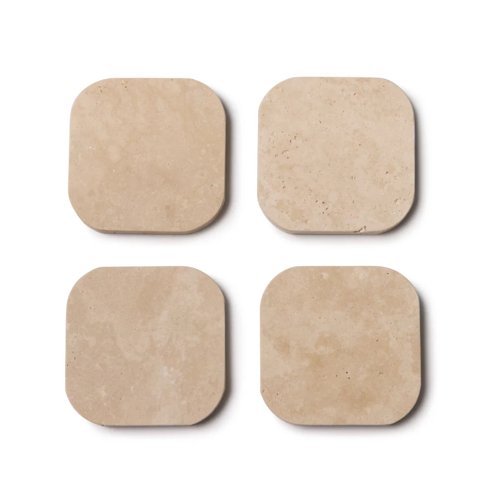 Travertine onderzetter - organisch - set van 4 stuks - 10x10x1cm - Afbeelding 7
