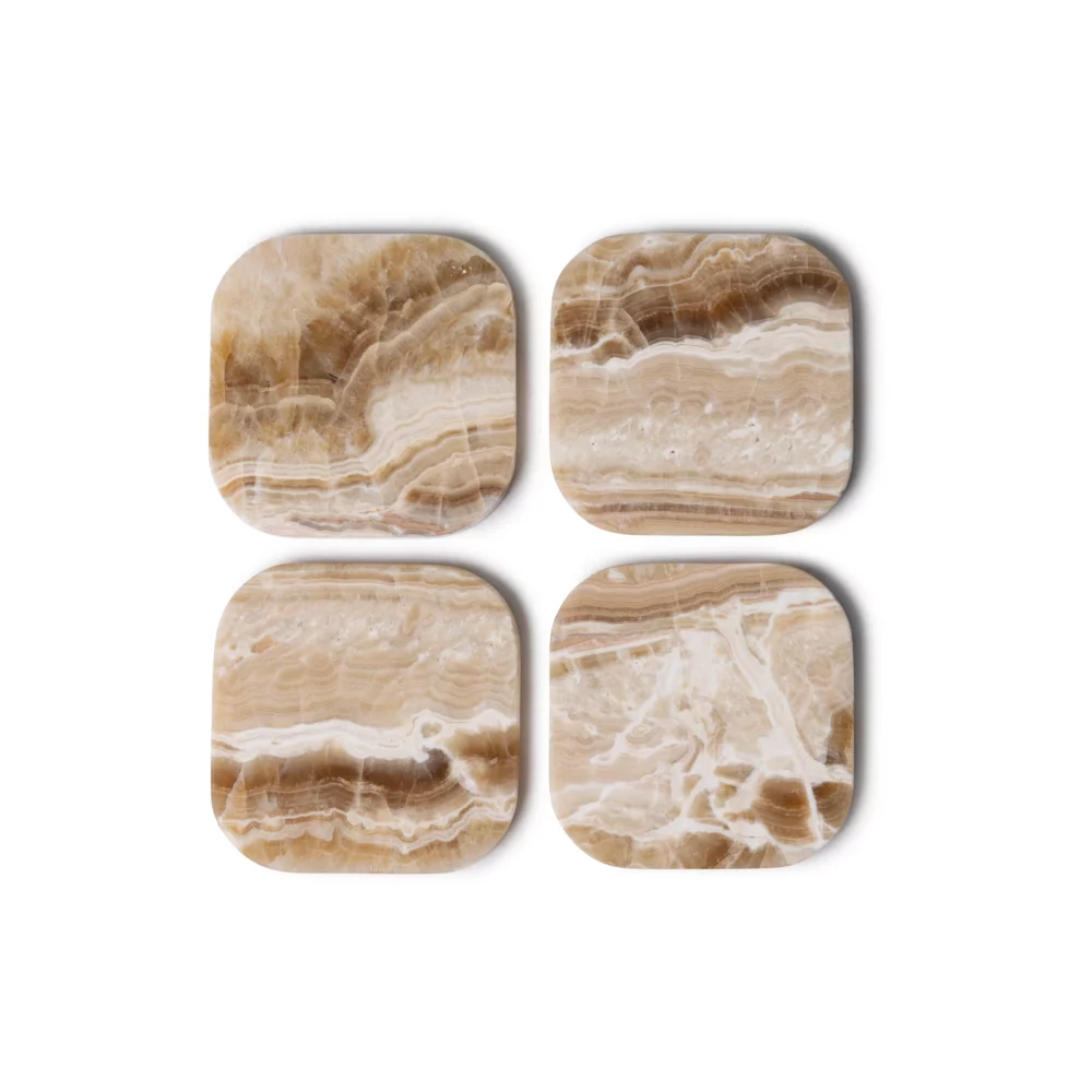 Marmer onderzetters - organisch - sandal onyx - set van 4 stuks - 10x10x1cm - Afbeelding 4