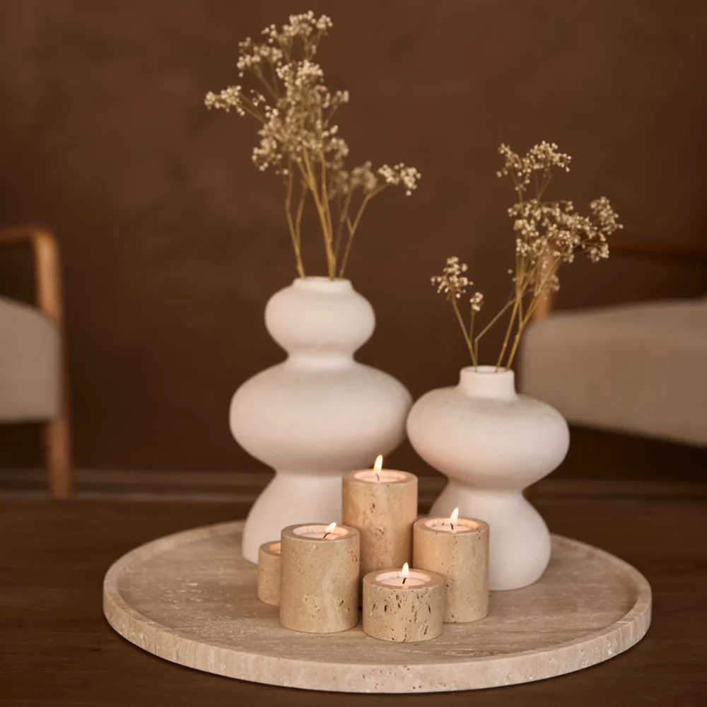 Travertine dienblad rond met rand 45cm - Afbeelding 2