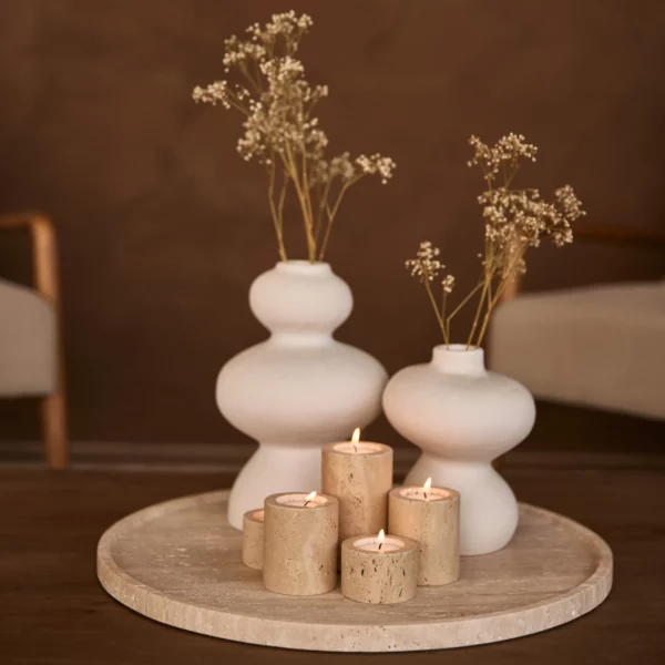 Travertine dienblad rond met rand 45cm