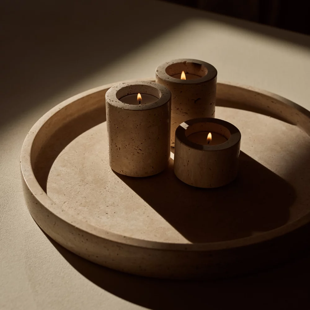 Travertine dienblad rond met rand Ø30cm - Afbeelding 3