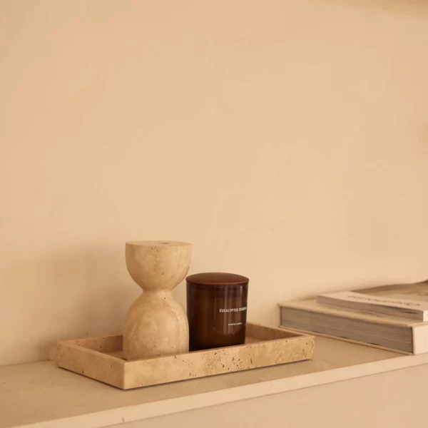 Travertine design kaarshouder Ø8x14cm