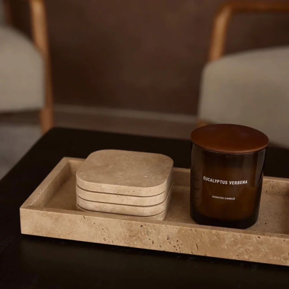 Travertine onderzetter - organisch - set van 4 stuks - 10x10x1cm - Afbeelding 4