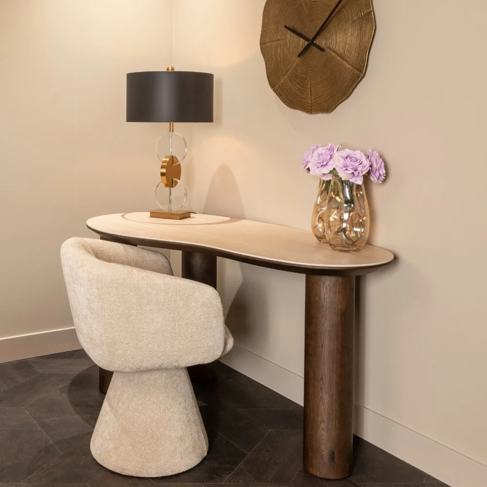 Bureau Ritz Travertin en eiken, 150 x 75cm - Afbeelding 3