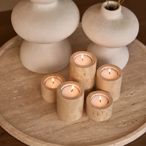Waxinelichthouder travertine L